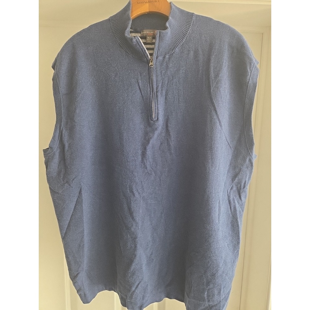 Peter Millar Crown Comfort Men's XL Tall Navy Blue 1/4 Zip Golf Sweater Vest